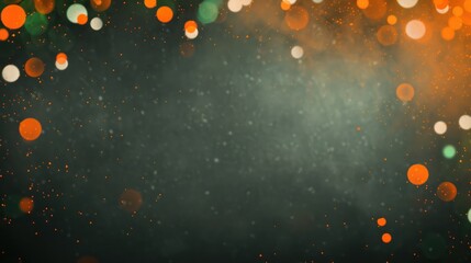 Colorful Illuminated Spots on Black Grainy Background with Orange, White, and Green Tones and Copy Space for Design, Texture, and Color Noise Effect