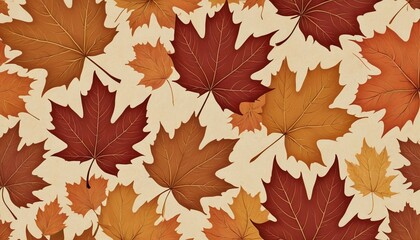 Fototapeta premium A sophisticated wallpaper design with elegantly rendered maple leaves in warm autumn tones, creating a timeless vintage feel for any interior, Generative AI