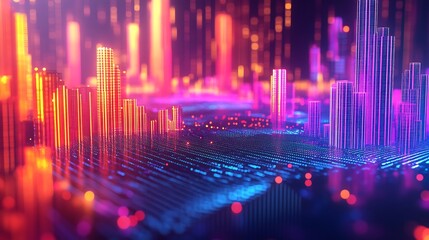 Data analytics for business strategy in 3D with retro noise and colorful gradient