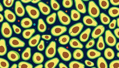 Naklejka premium A playful avocado pattern filled with vibrant shades and geometric shapes, creating an energetic and eye-catching visual experience, Generative AI