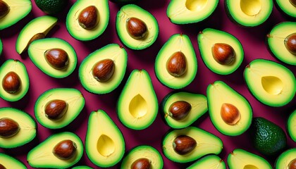 An artistic avocado pattern with fluid shapes and bold colors, capturing the essence of freshness and creativity in a modern design, Generative AI