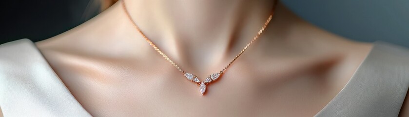 Fototapeta premium Elegant necklace worn by a woman, showcasing a delicate design that enhances personal style.
