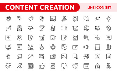 Content Creation Icon Set. Creative and versatile icons for bloggers, vloggers, and digital creators, perfect for enhancing editing tools, social media apps, and multimedia projects.