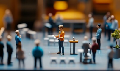 Miniature figures in a room setting.