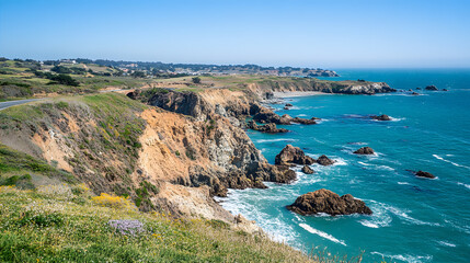 Fototapeta premium A scenic road trip through winding coastal cliffs