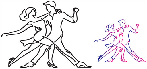 Fototapeta premium A couple is dancing one line continuous vector illustration. Concept of dance banner. Line art, outline hand draw 