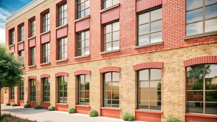 Obraz premium A building with brick walls and windows of glass ideal for copy space image