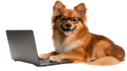 A dog using a laptop