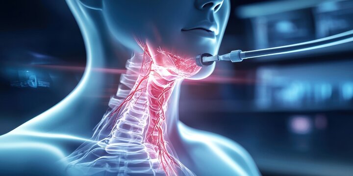 Patient undergoing a vascular ultrasound, with the sonographer using a probe to examine blood flow in the neck.