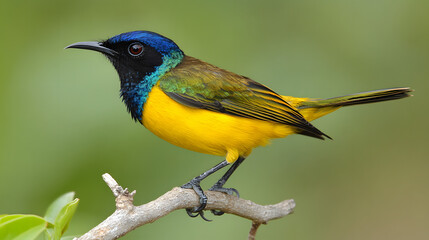 Obraz premium A Magnificent Close-Up of the Iridescent Feathers of a Male Splendid Sunbird Perched in Lush Greenery