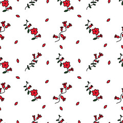 A pattern of small flowers and leaves in pastel tones. Seamless background with a bohemian pattern in the form of small flowers.