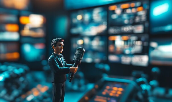 A figurine of a man holding a microphone.