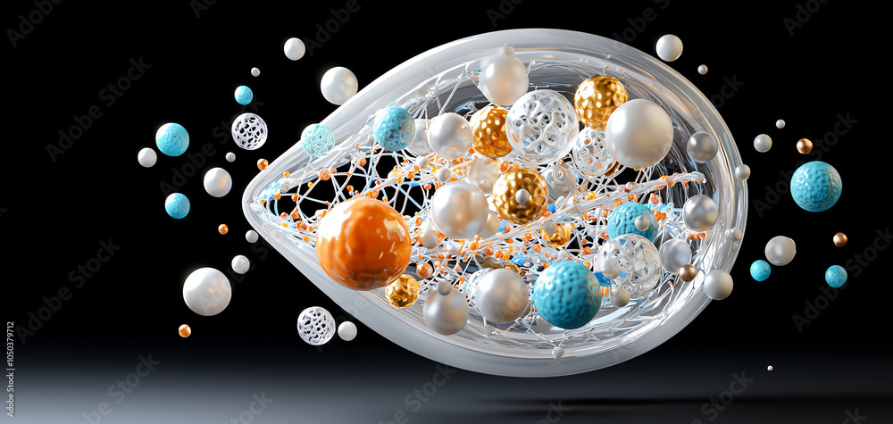 Poster exploring the intricacies of a digital model of a bacterial cell with interactive elements and scien