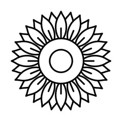 Sunflower editable icon. Blooming flower with oily seeds. Agricultural plant with large inflorescence, source of oil. Unique  botanical symbol for a label, store, layout. Editable thin strokes