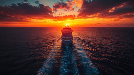 Panoramic sea views with beautiful sunsets right above the cruise ship