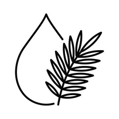 Palm oil icon. The Drop of oil and palms leaf. Stylized symbol in minimalist style. Editable thin strokes