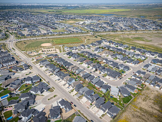 Aerial Drone View of Evergreen Neighborhood in Saskatoon, Saskatchewan