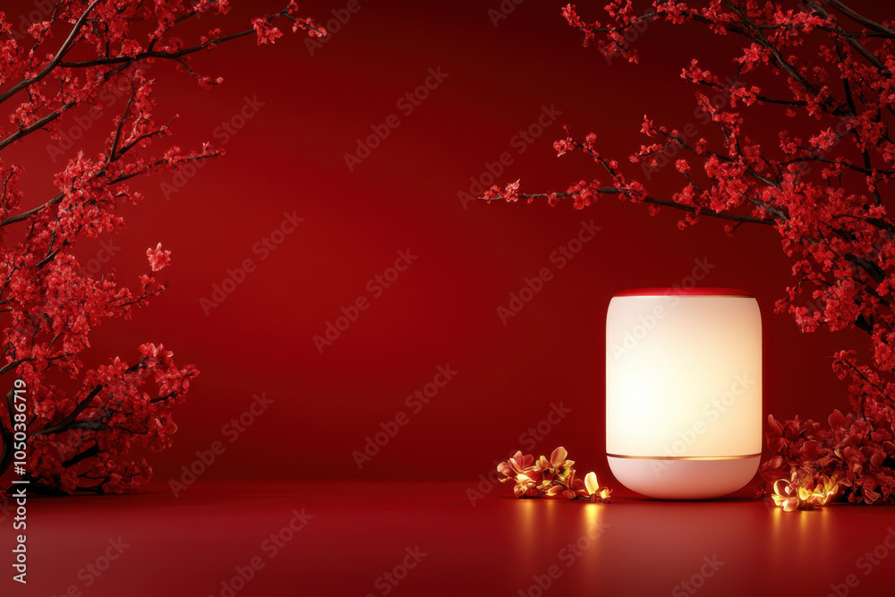 Aufkleber a serene scene featuring a glowing lamp surrounded by vibrant red branches, creating an inviting and