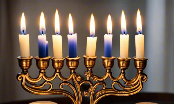 Hanukkah menorah. Warm, cozy room with holiday candles