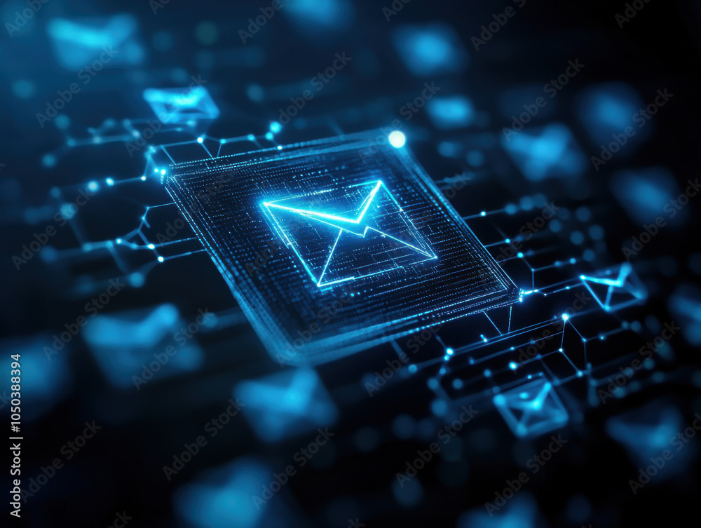 Leinwandbilder a digital representation of an email icon, surrounded by a network of glowing connections, symbolizi