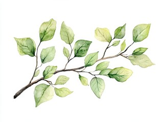 Fototapeta premium watercolor clipart illustration of a delicate tree branch, with intricate details of leaves and bark, beautifully rendered on a clean background for a natural touch