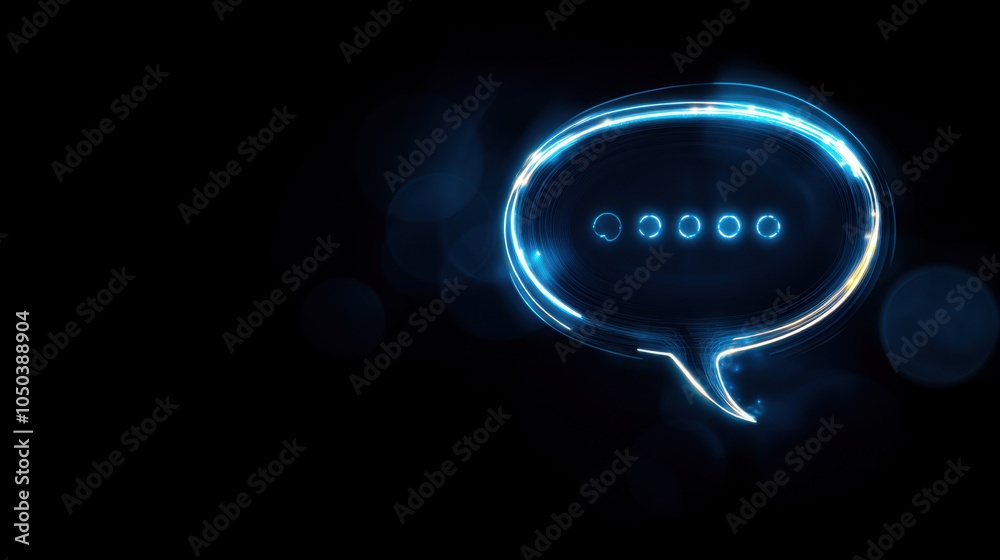 Aufkleber a glowing speech bubble on a dark background, representing communication or messaging.