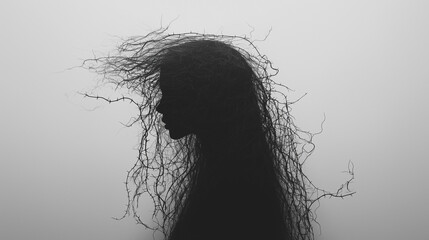 Fototapeta premium Silhouette of a Woman Enveloped in Branches