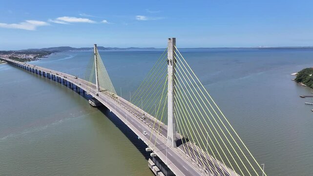 Anita Garibaldi Bridge At Laguna In Santa Catarina Brazil. Cable Bridge Landscape. Freeway Road. Seascape Background. Anita Garibaldi Bridge At Laguna In Santa Catarina Brazil. Winding Bridge. 