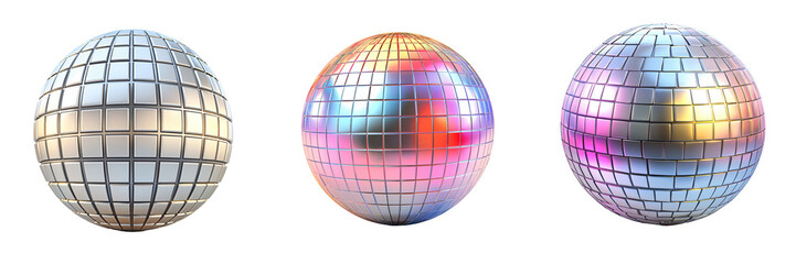 Obraz premium a disco ball 3D icon retro party decor silver mirror isolated on white and transparent background
