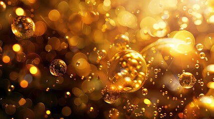 Abstract background of golden glowing circles and spheres, a concept of light, energy, and illumination.