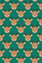 Fototapeta premium Playful Cartoon Reindeer Pattern Teal Background - Festive Christmas Design Holiday Merchandise, Wrapping Paper, Seasonal Decor