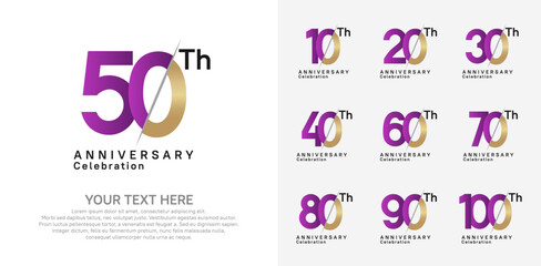 Anniversary logo set vector design, purple and gold color for celebration event