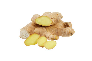 fresh sliced ginger root isolated on white or transparent png