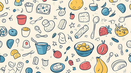 Cartoon food vector illustration with seamless pattern design, perfect for kitchen or restaurant