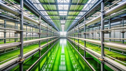 Algae farm producing bio fuel as a sustainable energy source, beautiful , algae, farm