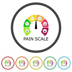 Pain scale color icon. Set icons in color circle buttons
