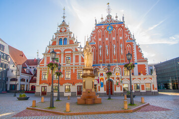 Obraz premium Riga, Latvia. House of the Black Heads in Town Hall Square