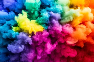 Fototapeta premium Colorful cloud of smoke with a rainbow of colors. smoke is thick and billowing, creating a sense of movement and energy. colors are vibrant, eye-catching, evoking a feeling of excitement and wonder