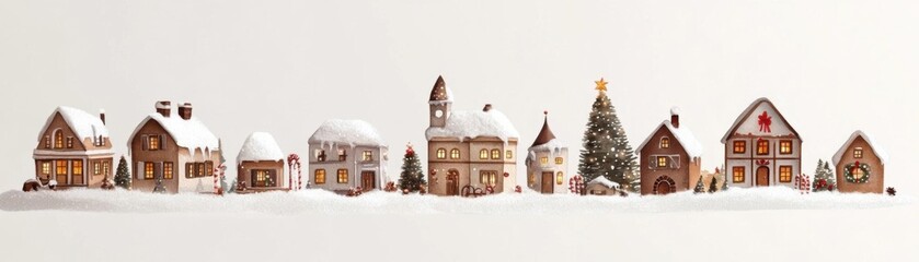 Fototapeta premium Christmas village square snow globe, warm holiday lights, white background, watercolor style