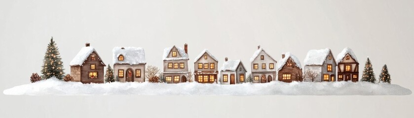 Naklejka premium Christmas village square snow globe, warm holiday lights, white background, watercolor style