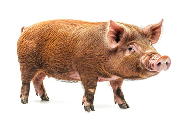 Fototapeta premium Red pig standing on white background