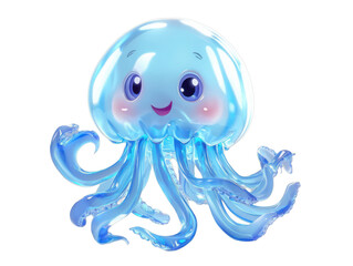 Obraz premium Cute Cartoon Jellyfish with Big Eyes and Smile