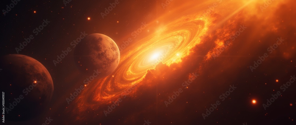 Wall mural Beautiful orange space background. Sci-fi cosmic wallpaper.