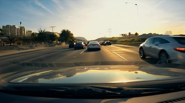 video showcases front view car traveling Lincoln Boulevard Santa Monica California navigating left Highway where encounters slowmoving congested traffic america american ca north us auto automobile