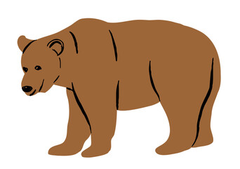 Cute Cartoon Standing Brown Bear Icon Vector Illustration Isolated on White Background