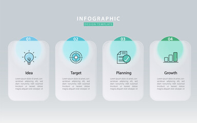 Infographic template 4 step timeline isolated background, Glassmorphic flat simple design. presentation graph. Business workflow layouts creator 4 options, Presentations vector illustration.