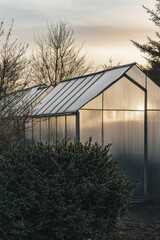Obraz premium Tranquil Winter Greenhouse at Sunset - Minimalist Nature Photography
