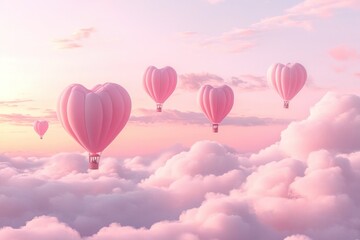 Fototapeta premium Romantic Heart-Shaped Hot Air Balloons in Sky