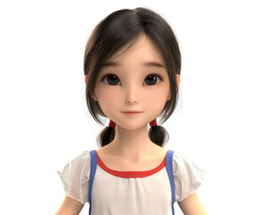 Cute Asian Girl Child Portrait  Cartoon Style