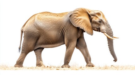 Fototapeta premium A massive elephant walking slowly through the savanna, isolated on a white background